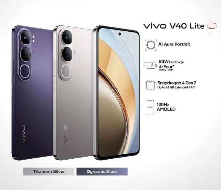 BRAND NEW Vivo V40 Lite 256GB ROM + 16GB (8GB + 8GB) RAM 4G (Dual SIM) - 5000mAh 6.67' AMOLED screen 120HZ refresh rate 50MP+ CAMERA smart phones
