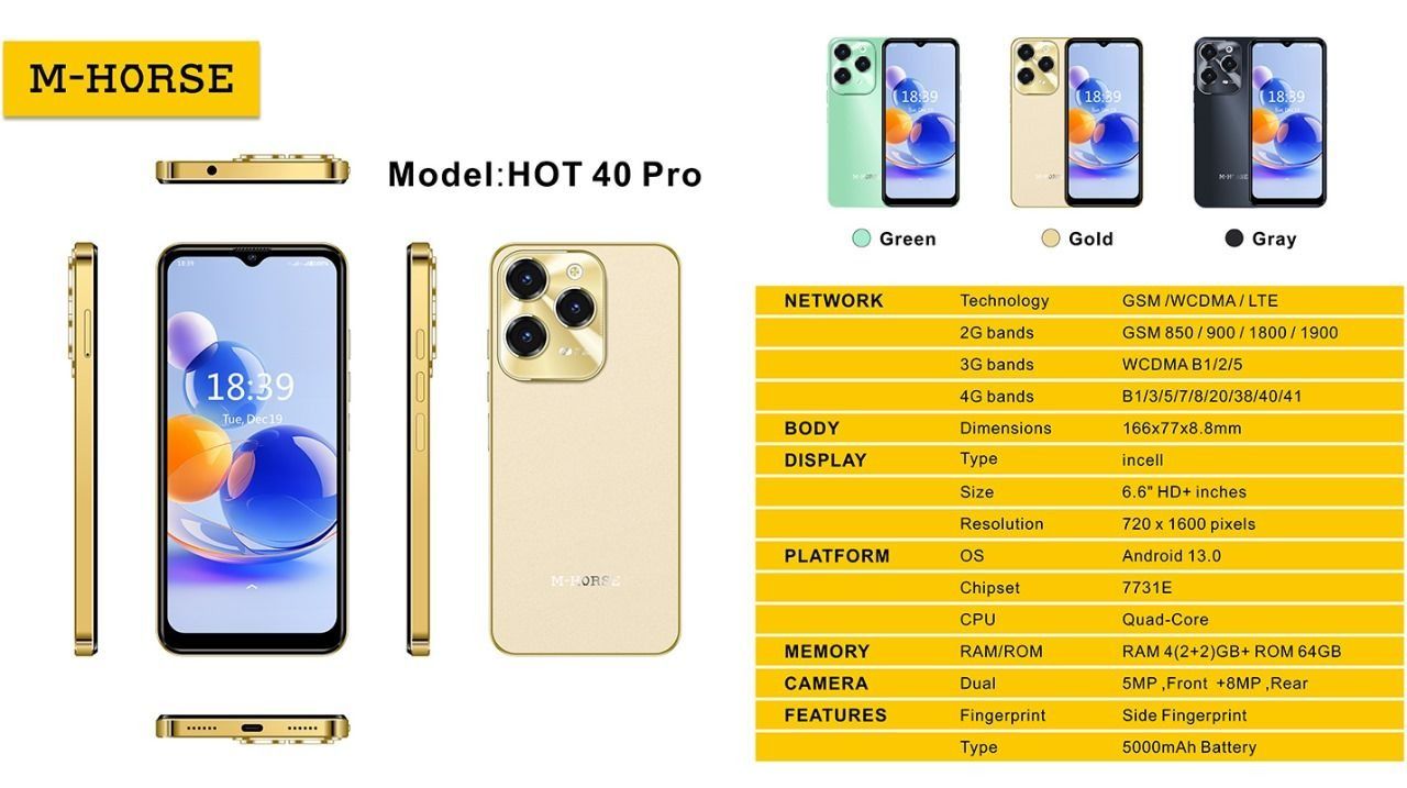 [BRAND NEW] M HORSE Hot 40 Pro 6.6 inch HD 4GB RAM (2+2) /64GB ROM 5MP+8MP Fingerprint OS: Android 13.0 CPU: Quad-Core 5000mAh IN-BUILT smart phon [FREE SCREEN PROTECTOR]es.