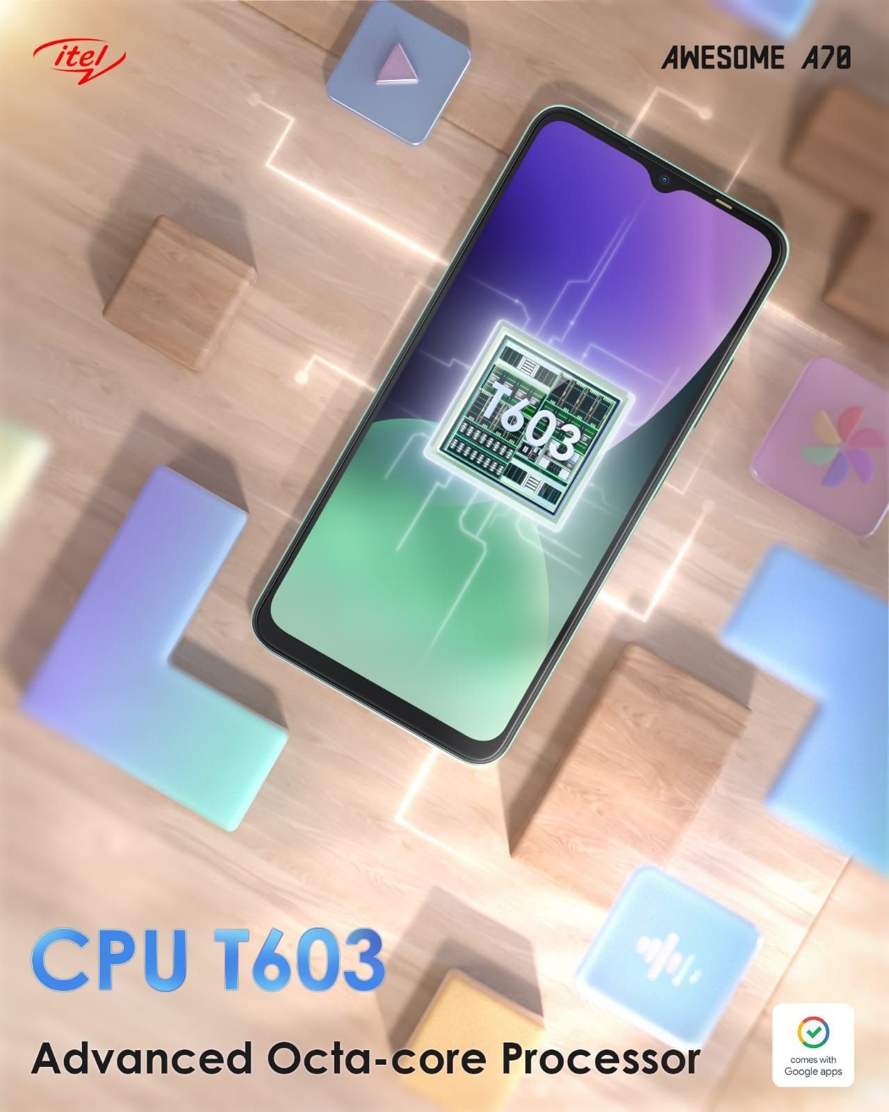 Brand New ITEL A70 4G AWESOME 128 Storage UPTO 8GB RAM (3+5) 6.6''HD SCREEN 5000MP battery capacity 13MP HDR DUAL REAR CAMERA, 8MP FRONT CAMERA 5000mAh SIDE FINGERPRINT SMART PHONE