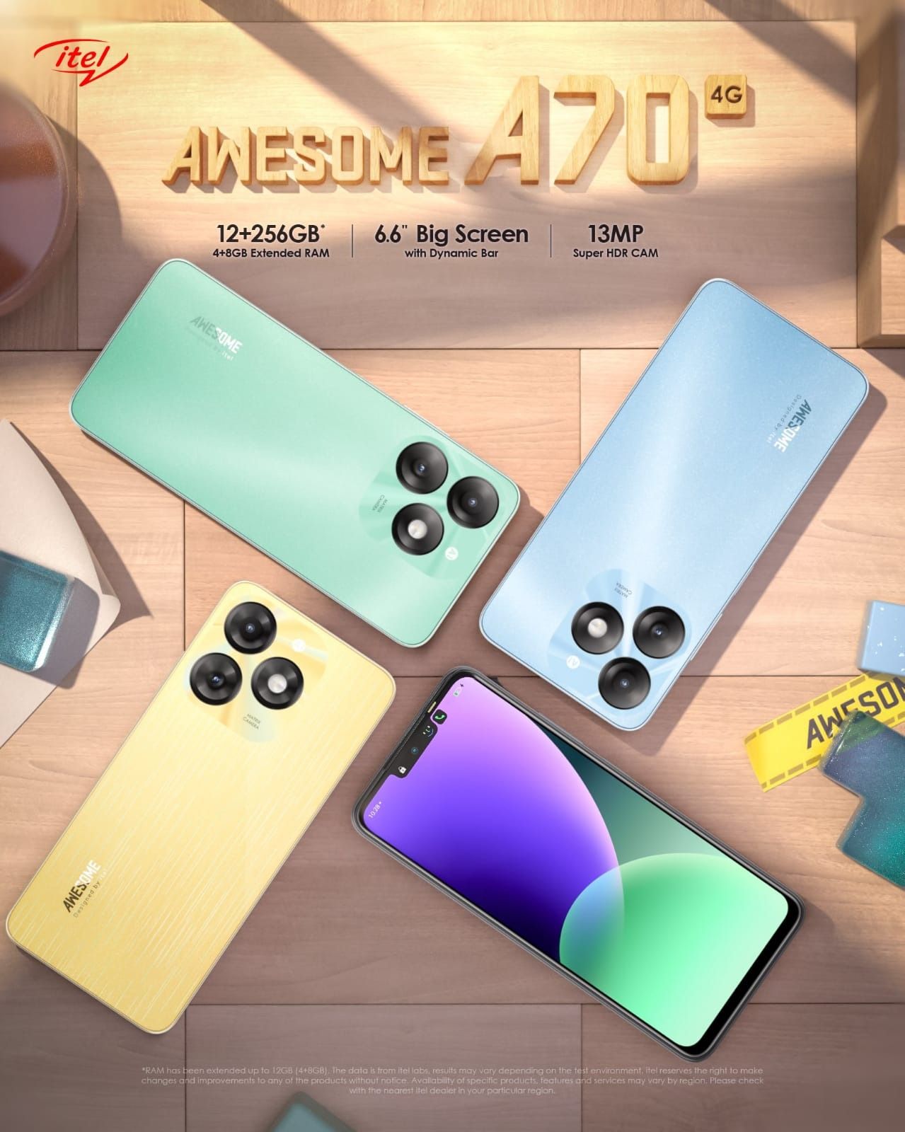 Brand New ITEL A70 4G AWESOME 128 Storage UPTO 8GB RAM (3+5) 6.6''HD SCREEN 5000MP battery capacity 13MP HDR DUAL REAR CAMERA, 8MP FRONT CAMERA 5000mAh SIDE FINGERPRINT SMART PHONE