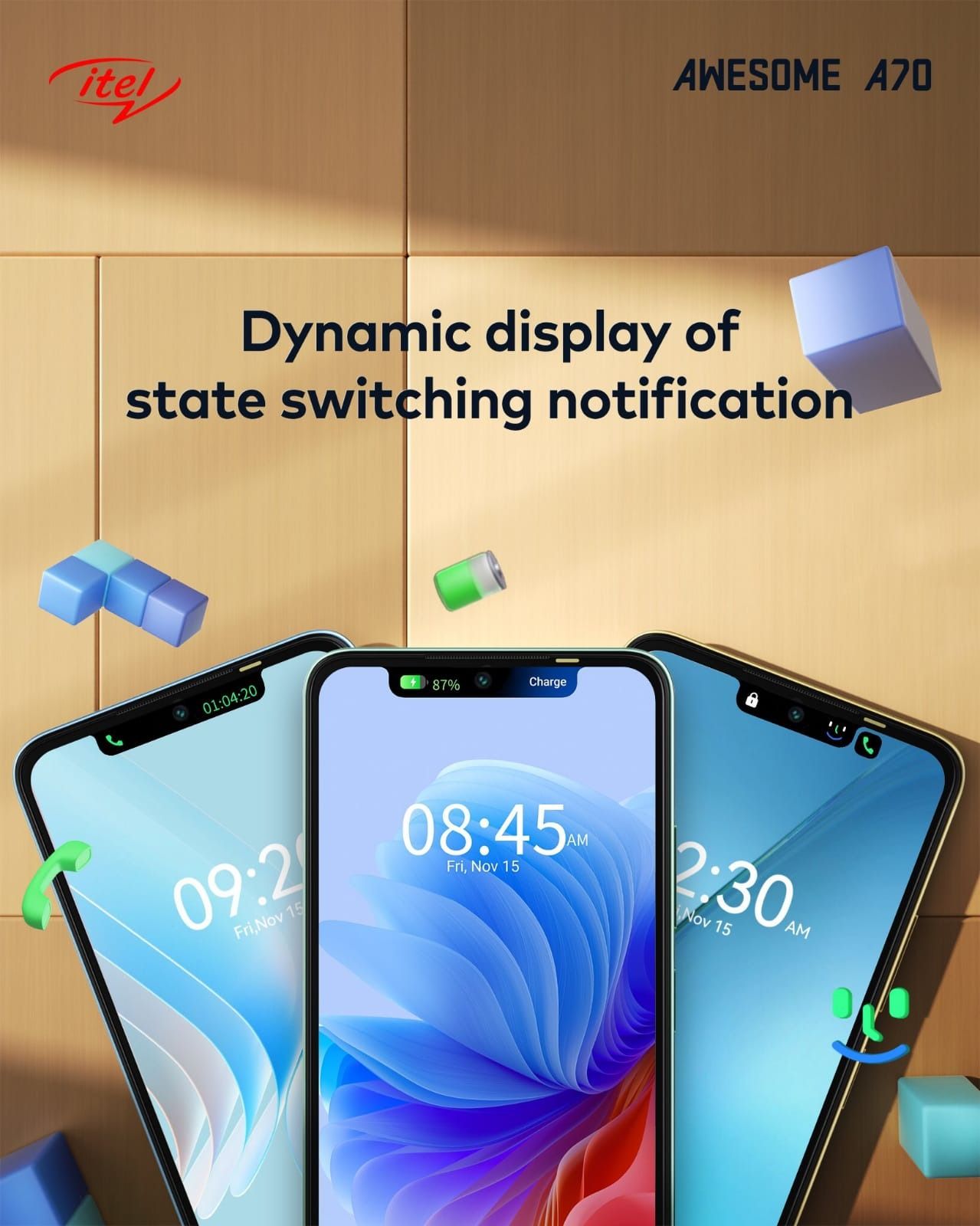 Brand New ITEL A70 4G AWESOME 128 Storage UPTO 8GB RAM (3+5) 6.6''HD SCREEN 5000MP battery capacity 13MP HDR DUAL REAR CAMERA, 8MP FRONT CAMERA 5000mAh SIDE FINGERPRINT SMART PHONE