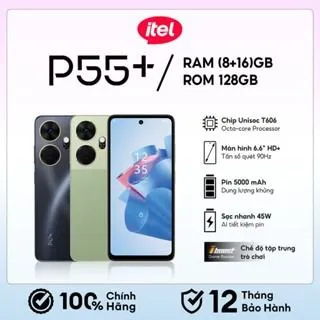 ITEL P55 + PLUS 128GB STORAGE UPTO 16GB RAM (8GB +8GB EXTENDED) 45W POWER CHARGE 6.6'' PUNCH HOLE DISPLAY 50MP MAIN CAMERA 5000mAh BATTERY + TYPE C CHARGING ANDROID 13 90Hz REFRESH RATE SMARTPHONES