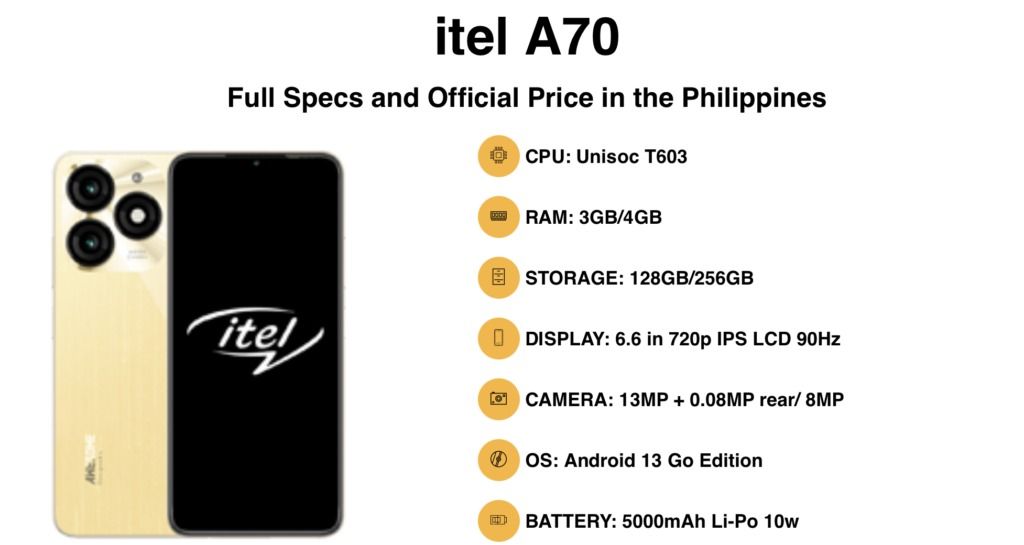 Brand New ITEL A70 4G AWESOME 128 Storage UPTO 8GB RAM (3+5) 6.6''HD SCREEN 5000MP battery capacity 13MP HDR DUAL REAR CAMERA, 8MP FRONT CAMERA 5000mAh SIDE FINGERPRINT SMART PHONE