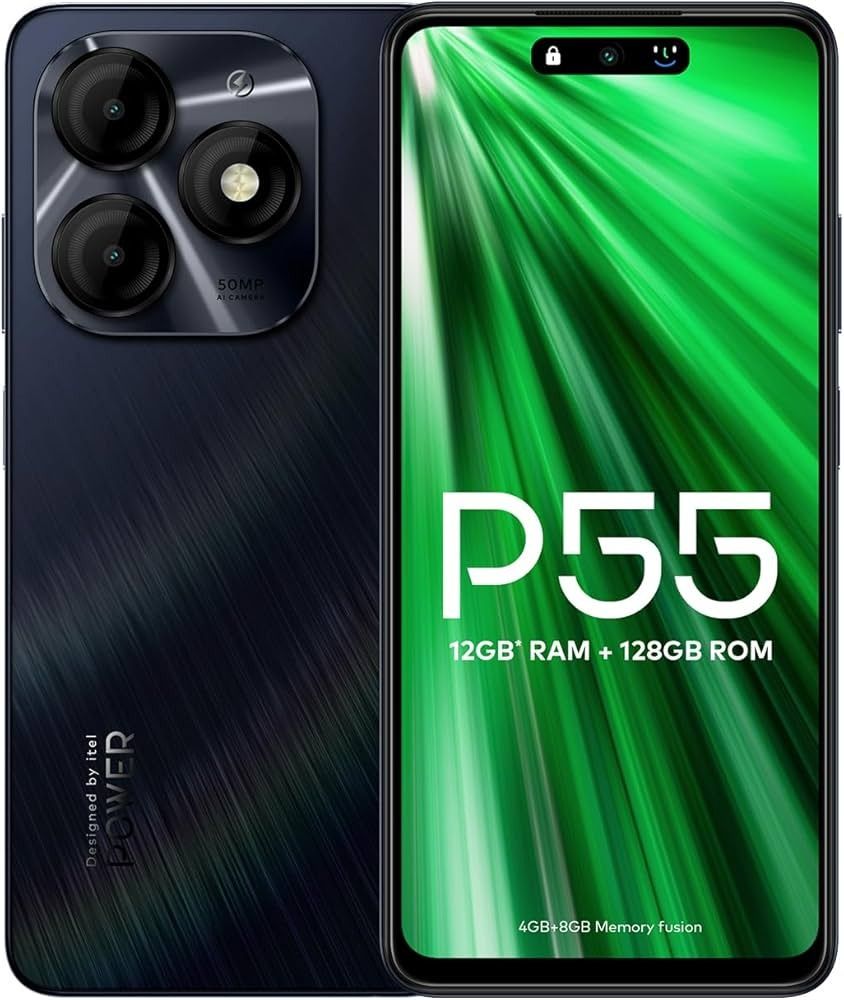 Itel P55 4G LTE Network 128GB Storage upto 8Gb Ram(4+4)GB 6.6-Inch LCD Screen Dual SIM 50MP+8MP Camera 5000mAh Baterry Fingerprint And Face Unlock Smartphone
