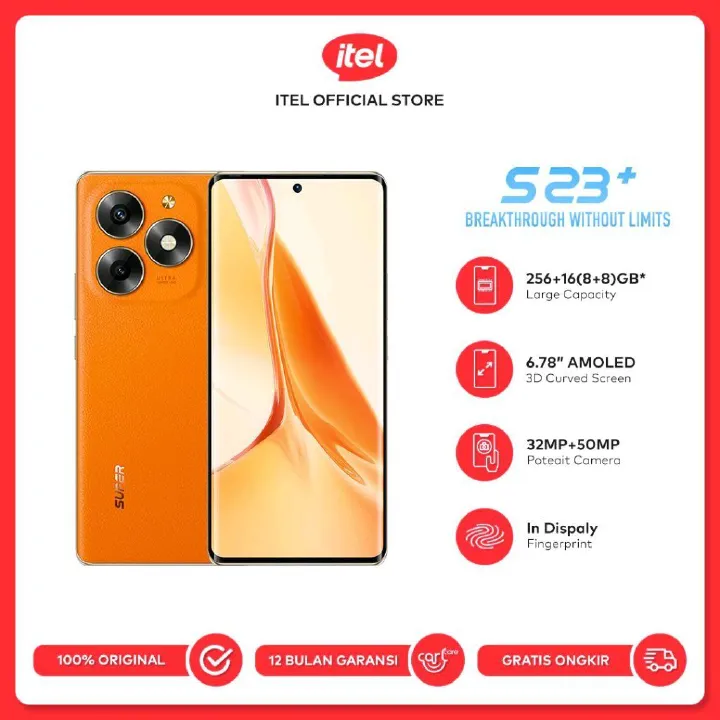 ITEL S23 Plus 6.78’’ FHD + AMOLED Curved Screen 256GB STORAGE UPTO 16GBRAM (8+8)GB 32 + 50MP AI Camera In-display Fingerprint Sensor 18W  Type C Charging System Android 13 GPT AI ASSISTANT Smartphones