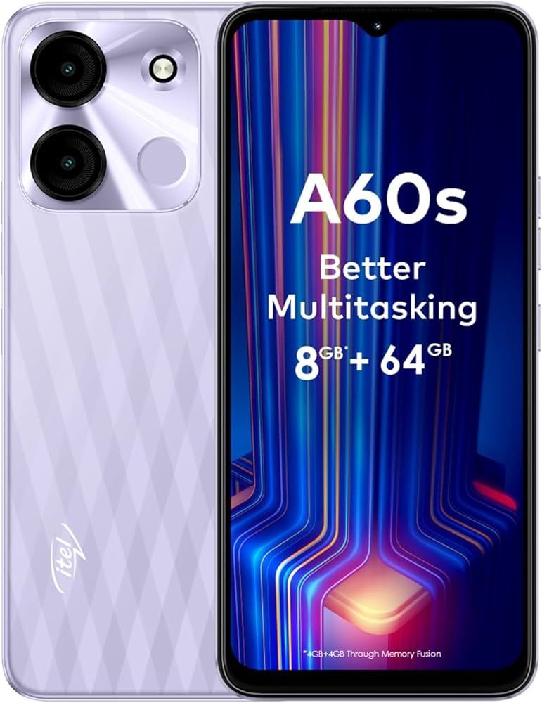 Brand New Itel A60s Dual SIM 64GB,(4+4) GB RAM 13MP Camera 5000mAh battery capacity  6.6 Inch HD + Waterdrop Full Screen Phone Fingerprint unlock smart phone