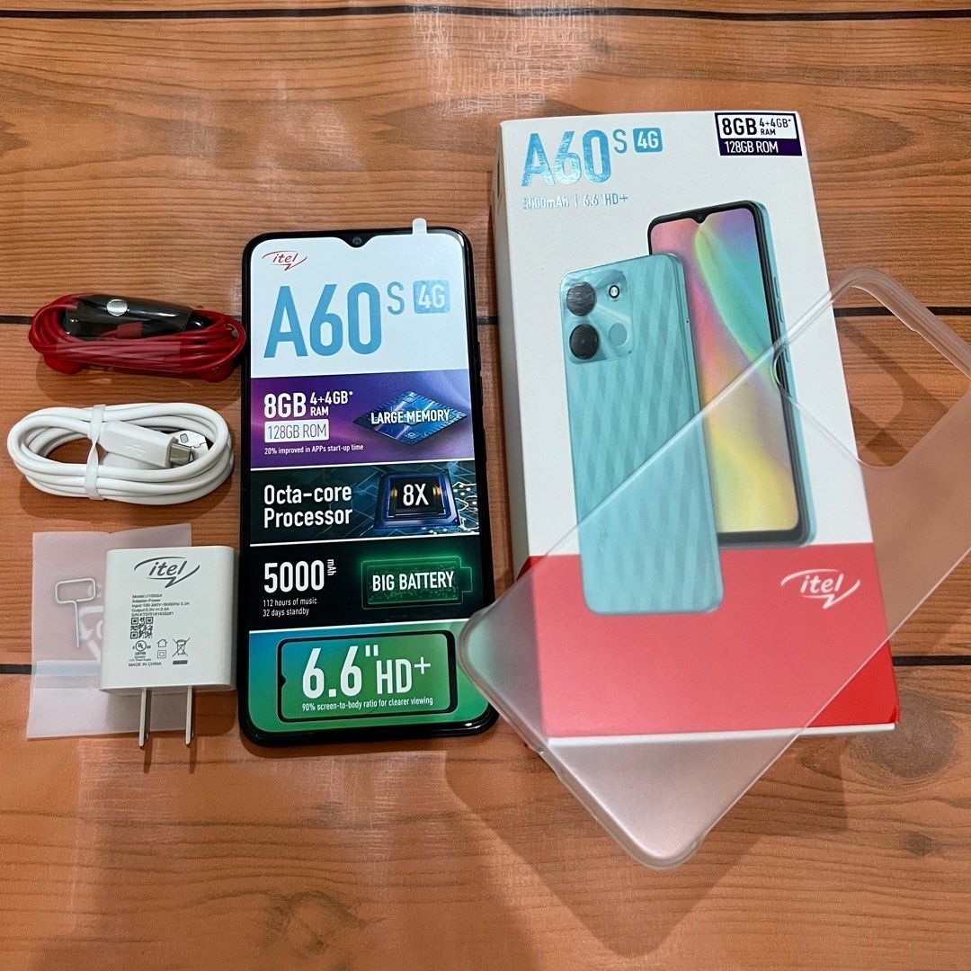 Brand New Itel A60s Dual SIM 64GB,(4+4) GB RAM 13MP Camera 5000mAh battery capacity  6.6 Inch HD + Waterdrop Full Screen Phone Fingerprint unlock smart phone