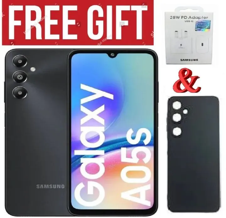 SAMSUNG GALAXY A05s 64GB STORAGE 4GB RAM 6.7" FHD+ Display 50MP + 2MP + 2MP BACK CAM 13MP SELFIE CAM OCTA CORE PROCESSOR 5000mAh 25W TYPE C FAST CHARGING 4G NETWORK 2GHz,1.8GHz ANDROID 13 SMARTPHONES