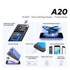 [BRAND NEW] ITEL A20 32GB ROM+4 (2+2) GB RAM,Battery: 5000mAh,Display: 6.78inch,rear: 50 MP, SELFIE 32 MP,OS Android 14,,Chipset Unisoc Tiger T620 (12 nm)SMARTPHONES