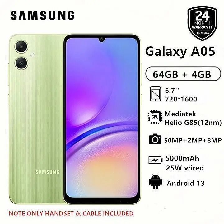 [Super Brand] Brand New Samsung Galaxy A05 64GB+4GB 50MP Camera 6.7" 90Hz MTK Helio G85 (12nm) 5000mAh 25W Type-C Charge Android 13 Phone Smart Phones