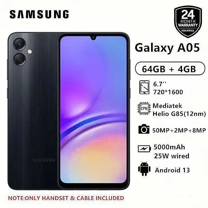 [Super Brand] Brand New Samsung Galaxy A05 64GB+4GB 50MP Camera 6.7" 90Hz MTK Helio G85 (12nm) 5000mAh 25W Type-C Charge Android 13 Phone Smart Phones