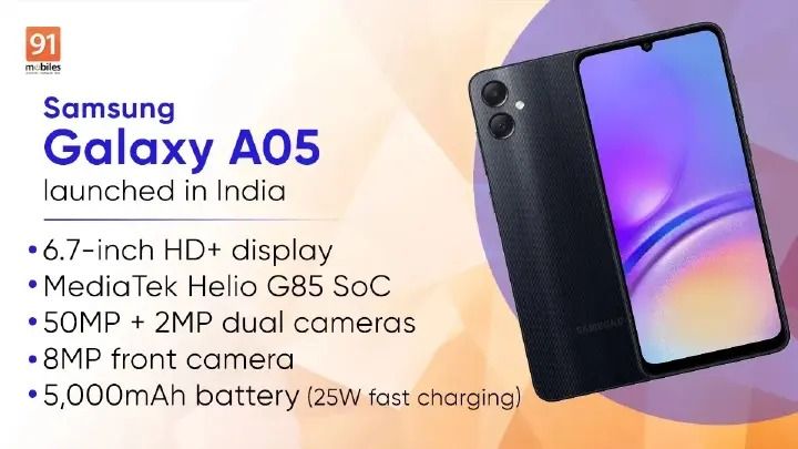 [Super Brand] Brand New Samsung Galaxy A05 64GB+4GB 50MP Camera 6.7" 90Hz MTK Helio G85 (12nm) 5000mAh 25W Type-C Charge Android 13 Phone Smart Phones