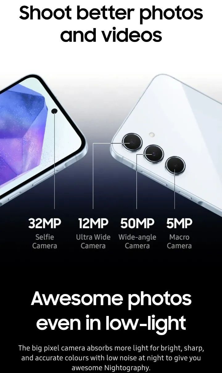 Samsung Galaxy A55 5G 128GB+6GB 120Hz 6.6" AMOLED 50MP Triple Camera IP67 Waterproof  5000mAh Battery capacity 25W Type-C  Fingerprint Unlock Android 14 Phone smartphones