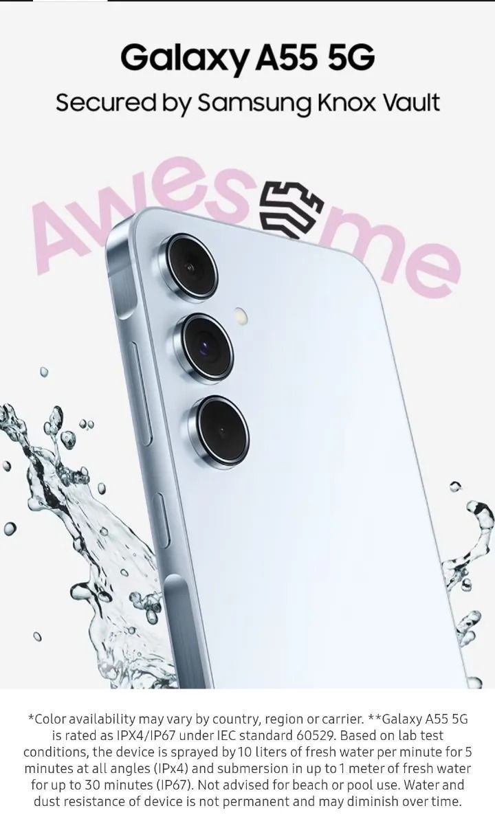 Samsung Galaxy A55 5G 128GB+6GB 120Hz 6.6" AMOLED 50MP Triple Camera IP67 Waterproof  5000mAh Battery capacity 25W Type-C  Fingerprint Unlock Android 14 Phone smartphones