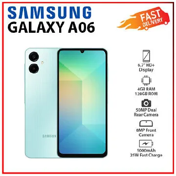 New Arrival Samsung Galaxy A06 128GB+4GB 50MP Camera 6.7" 90Hz MTK Helio G85 (12nm) 5000mAh 25W Type-C Charge Android 14 Side Fingerprint Unlock Smart Phones