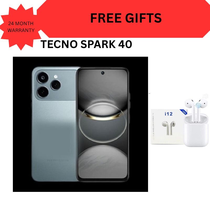 Tecno Spark 40 128GB + 8GB(4+4GB EXTENDED) 6.67'' Hole Screen Camera 50MP Main Camera 8MP Front Camera5200mAh BatterySide Fingerprint Free call without signal smartphone + FREE EAR PODS FOR YOU
