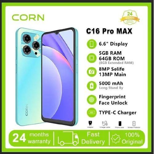 Corn C16 Pro Max 64GB Storage +5(2+3Extended ) RamUnlocked Cell Phone, Android 6.6"HD +WATERDROP SCREEN 13MP Main Camera,8mp Front Camera 5000mAh Dual SIM, Face ID with Free Gifts: Smartwatch & Flash!