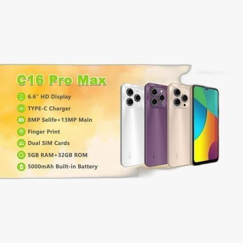 Corn C16 Pro Max 64GB Storage +5(2+3Extended ) RamUnlocked Cell Phone, Android 6.6"HD +WATERDROP SCREEN 13MP Main Camera,8mp Front Camera 5000mAh Dual SIM, Face ID with Free Gifts: Smartwatch & Flash!