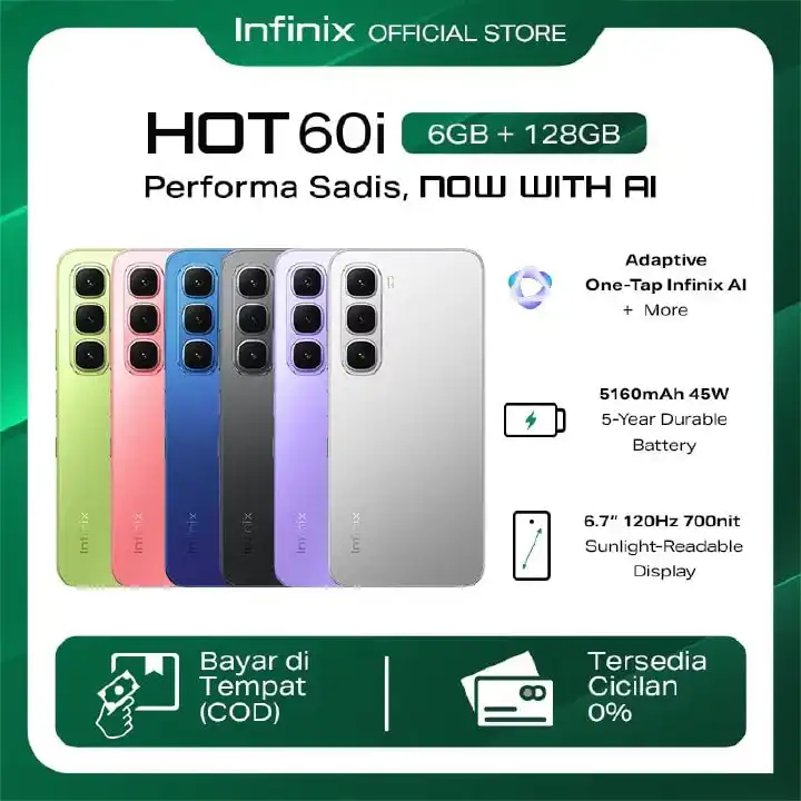 Infinix Hot 60i Upto 256GB+8GB 6.7" 120Hz Screen 4G Phone Dual SIM 5160mAh Battery 45W Charging 50MP Camera Fingerprint Lock Android 15 G81 Smart AI smart Phones smart pones
