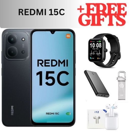 REDMI 15C 128GB Storage UPTO 4GB Ram 6.9'' LCD 50MP Main Camera 6000mAh 33W Fast Charger Android 15 Xiaomi Hyper OS 2 Side Fingerprint Smartphopne smart phones With FREE GIFTS!!!