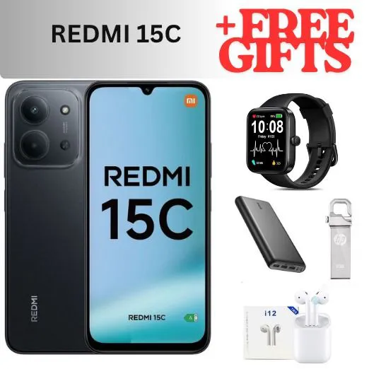 REDMI 15C 128GB Storage UPTO 4GB Ram 6.9'' LCD 50MP Main Camera 6000mAh 33W Fast Charger Android 15 Xiaomi Hyper OS 2 Side Fingerprint Smartphopne smart phones With FREE GIFTS!!!