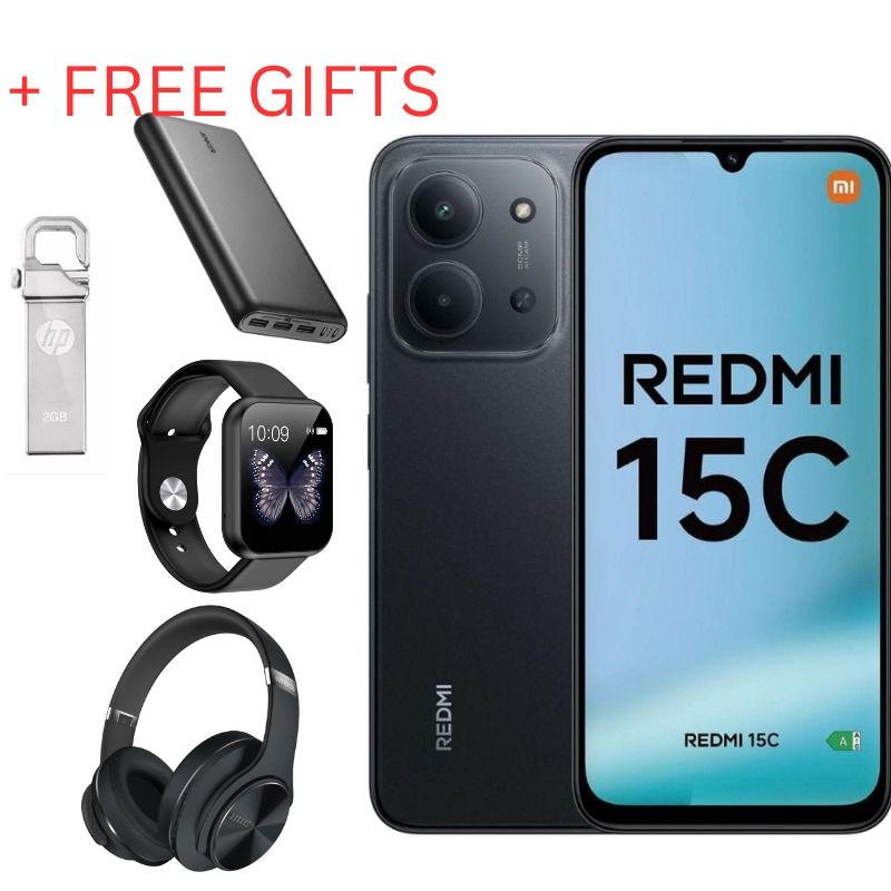 REDMI 15C 128GB Storage UPTO 4GB Ram 6.9'' LCD 50MP Main Camera 6000mAh 33W Fast Charger Android 15 Xiaomi Hyper OS 2 Side Fingerprint Smartphopne smart phones With FREE GIFTS!!!