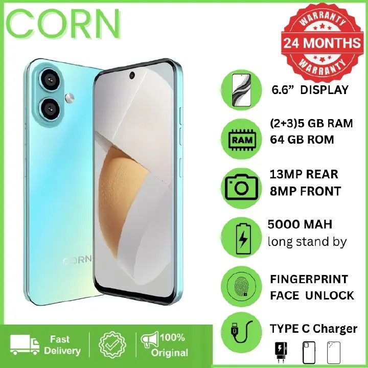 NEW ARRIVAL CORN C16 PRO MAX 6.6" STORAGE ROM 64GB RAM 5GB STRONG BATTERY 5000 mAh DOUBLE SIM CARD SMART PHONE ON OFFER FINGERPRINT FACE UNLOCK,8MP SEILFE 13MP TYPE-C CHARGER Phone Smart Phone
