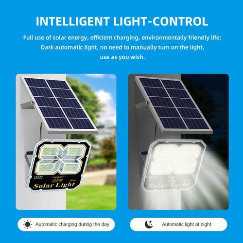 🎇Solar Light 300W NEW SOLAR FLOODLIGHT🎇Super bright: High quality 300W 12000 lumens 6500K Daylight LED solar flood light can illuminate the area above 26ft*26ft, just like the sun. The large-capacit