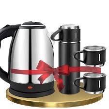 🤑🤑PROMOTION SALE WITH ADDED OFFERS🤑🥰3-in-1 Premium Gift Set: Electric Kettle 1.8L + Thermo Vacuum Flask (500ML) + 3 Coffee Mugs - Stainless Steel, Insulated for Hot and Cold Drinks - Ideal for Tra