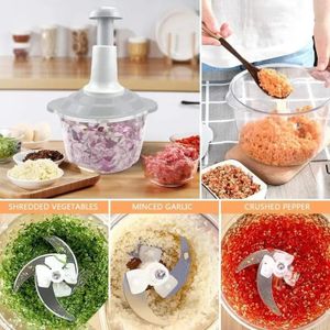 Manual Food Processor, Vegetable Slicer And Dicer.Vegetable food chopper, Handy Manual Chopper, Non-Electric Food Processor & blender with Stainless Steel Blades, Salad Spinner ,Manual Food Processor,