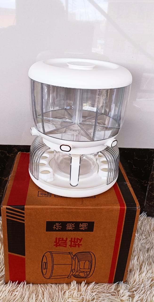 ✨ 2 in1 cereal dispenser and egg holder; Partitioned Cereal Dispenser
✅egg Capacity 10 pc
✅cereal Dispenser/Capacity 12kg
✅6 separate grid for cereal storage  2kg each