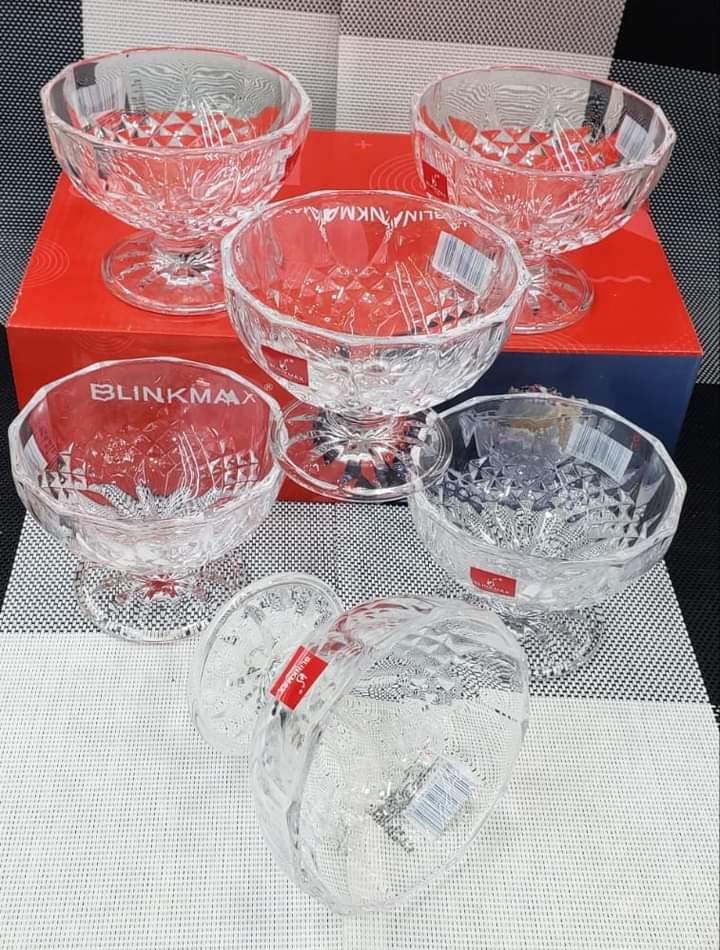 🪷 6 PCS Blinkmax Fruit Glass Bowls Set - New Design; Crystal Clear Glass Fruit Bowl Set, Fruit Salad, Dessert, Ice Cream Serving 🪷