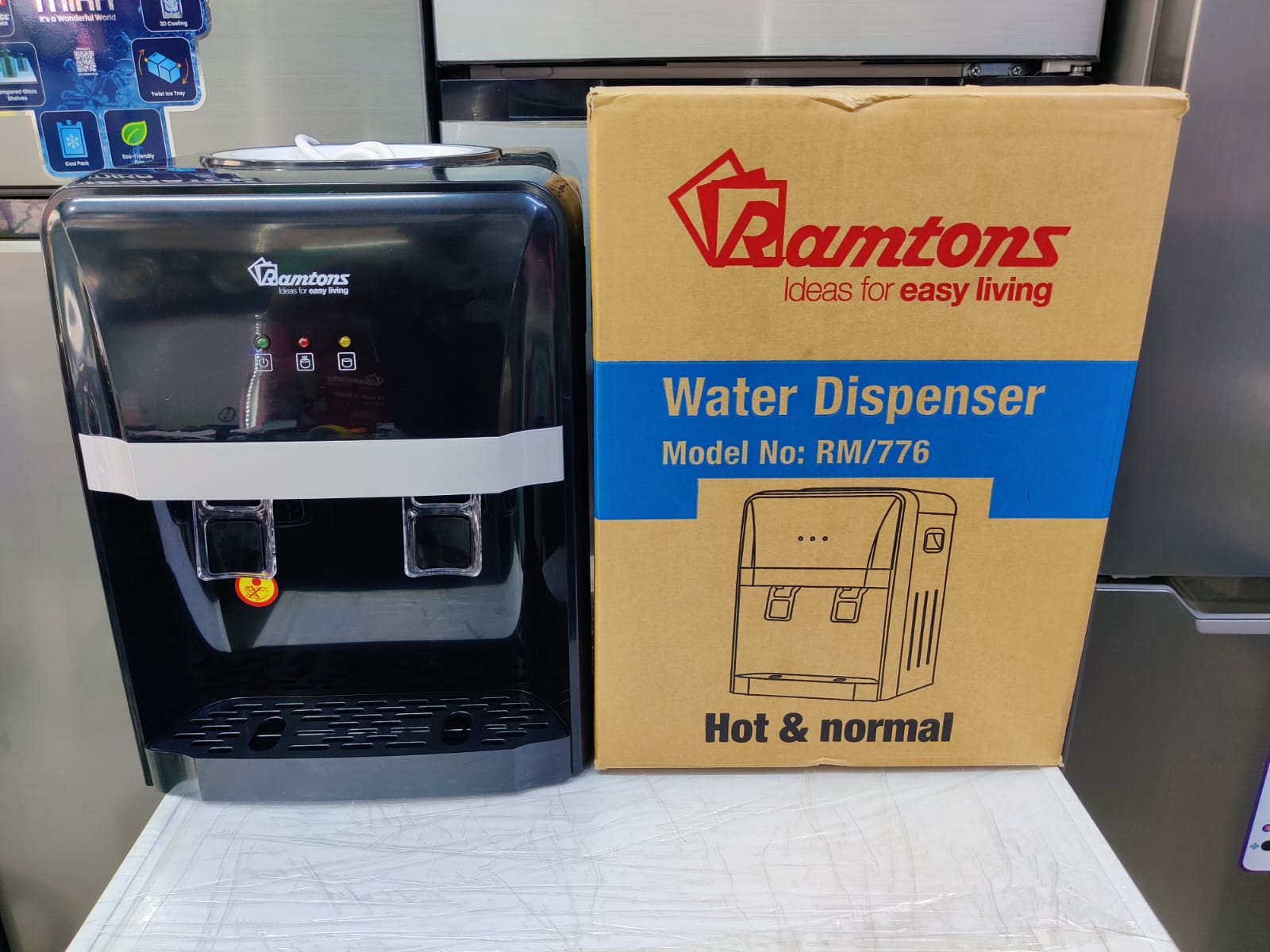 💫 Ramtons HOT & NORMAL TABLE TOP BLACK DISPENSER - RM/776;Top Loading Water Dispenser,Modern Design with Overheat Protection 💫