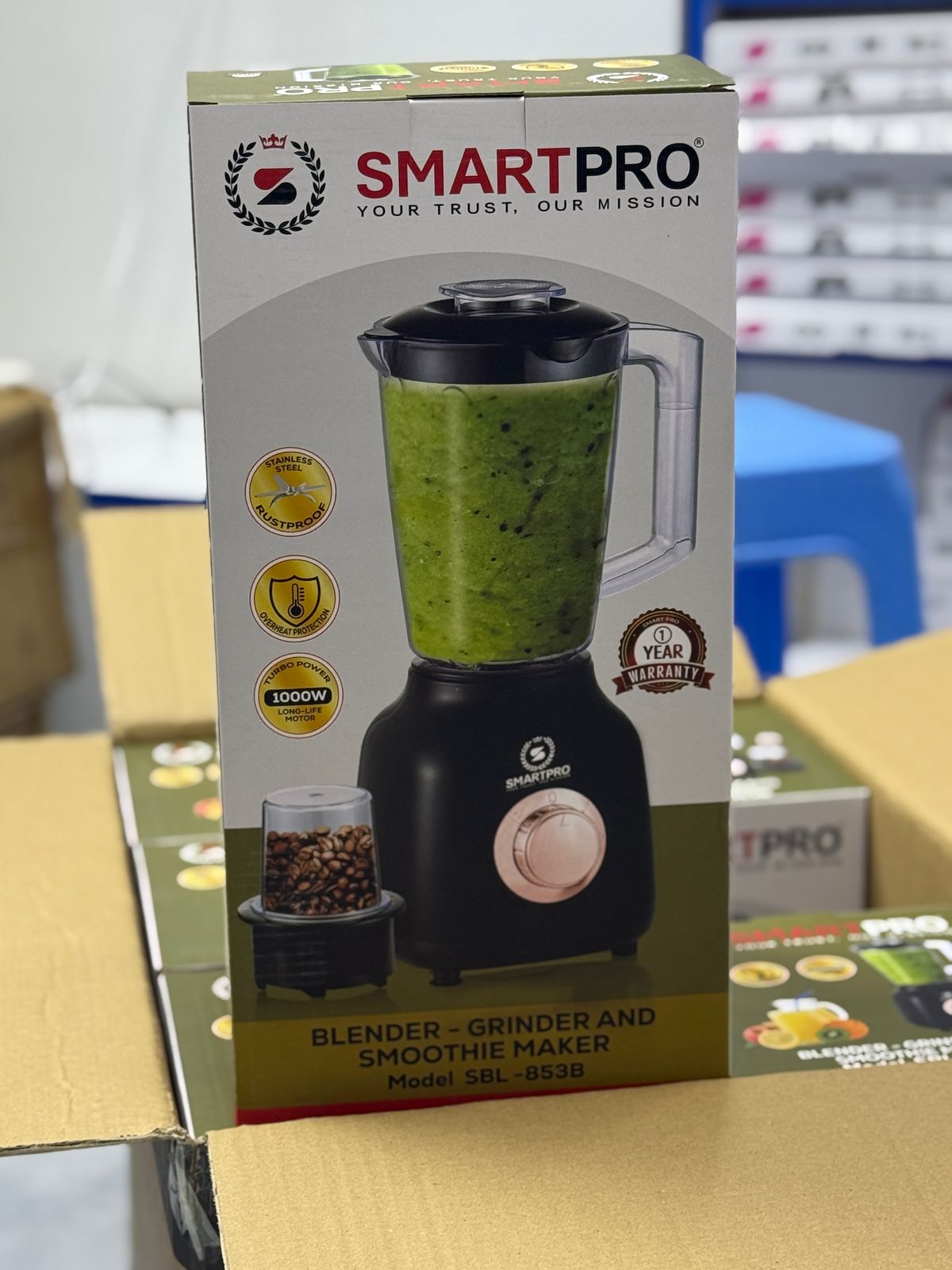 🌼 Smartpro SBL-853B Electric Blender; for various blending and grinding tasks,durable, high-quality glass jar with a 1.5-litre Capacity,separate grinding machine attachment 🌼