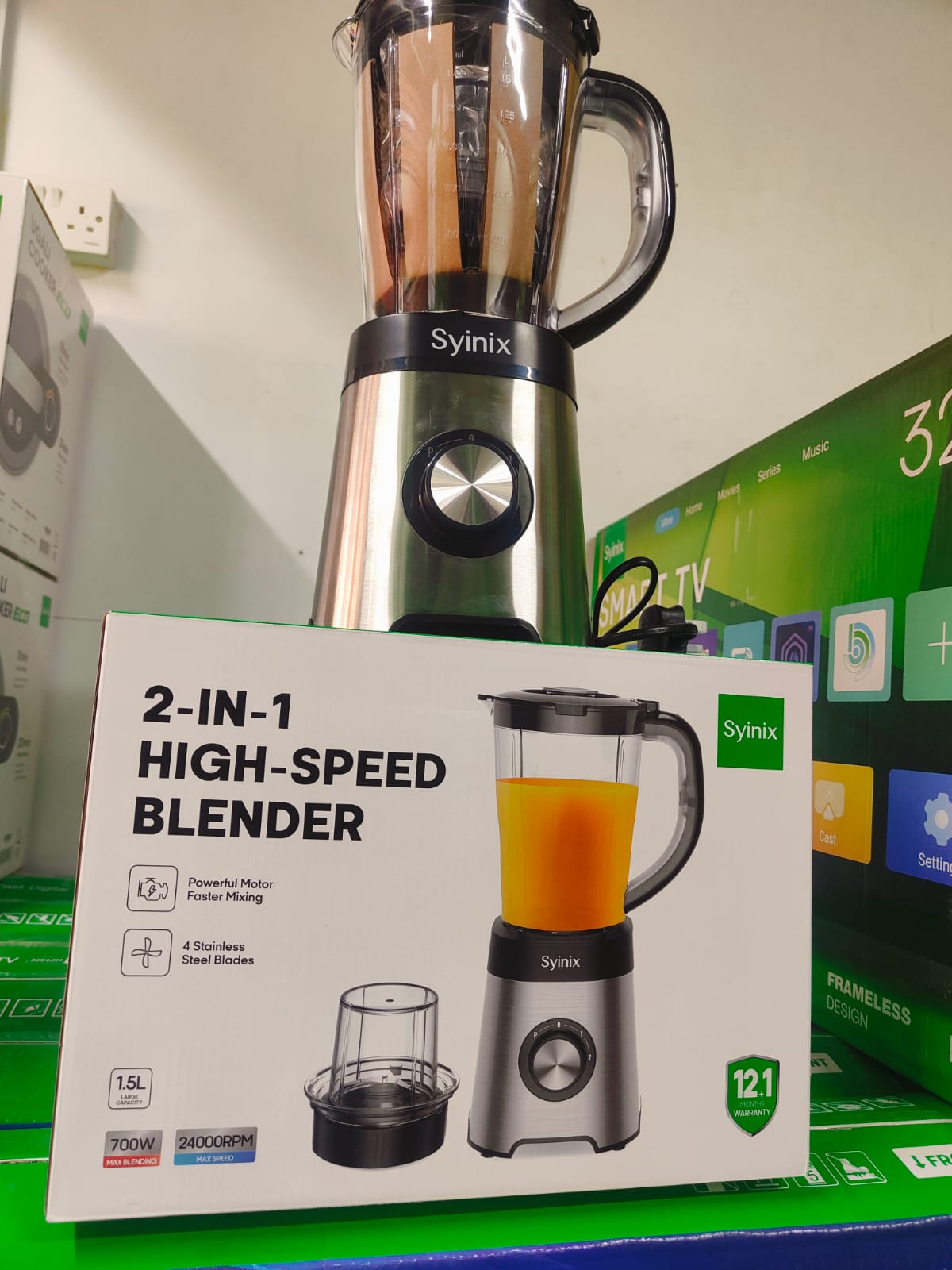 🤩Syinix Electric Blender with Grinder – 2-in-1 Kitchen Appliance, High-Speed Blender – Perfect for Smoothies, Juices, and More🤩