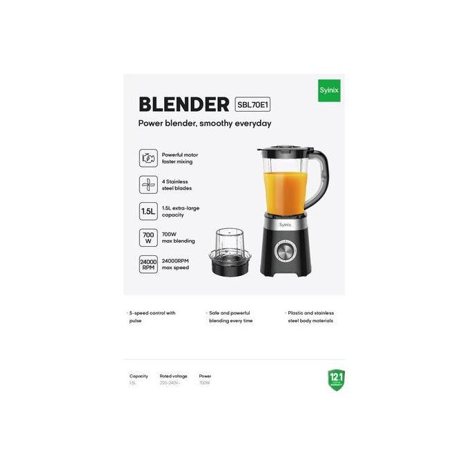 🤩Syinix Electric Blender with Grinder – 2-in-1 Kitchen Appliance, High-Speed Blender – Perfect for Smoothies, Juices, and More🤩
