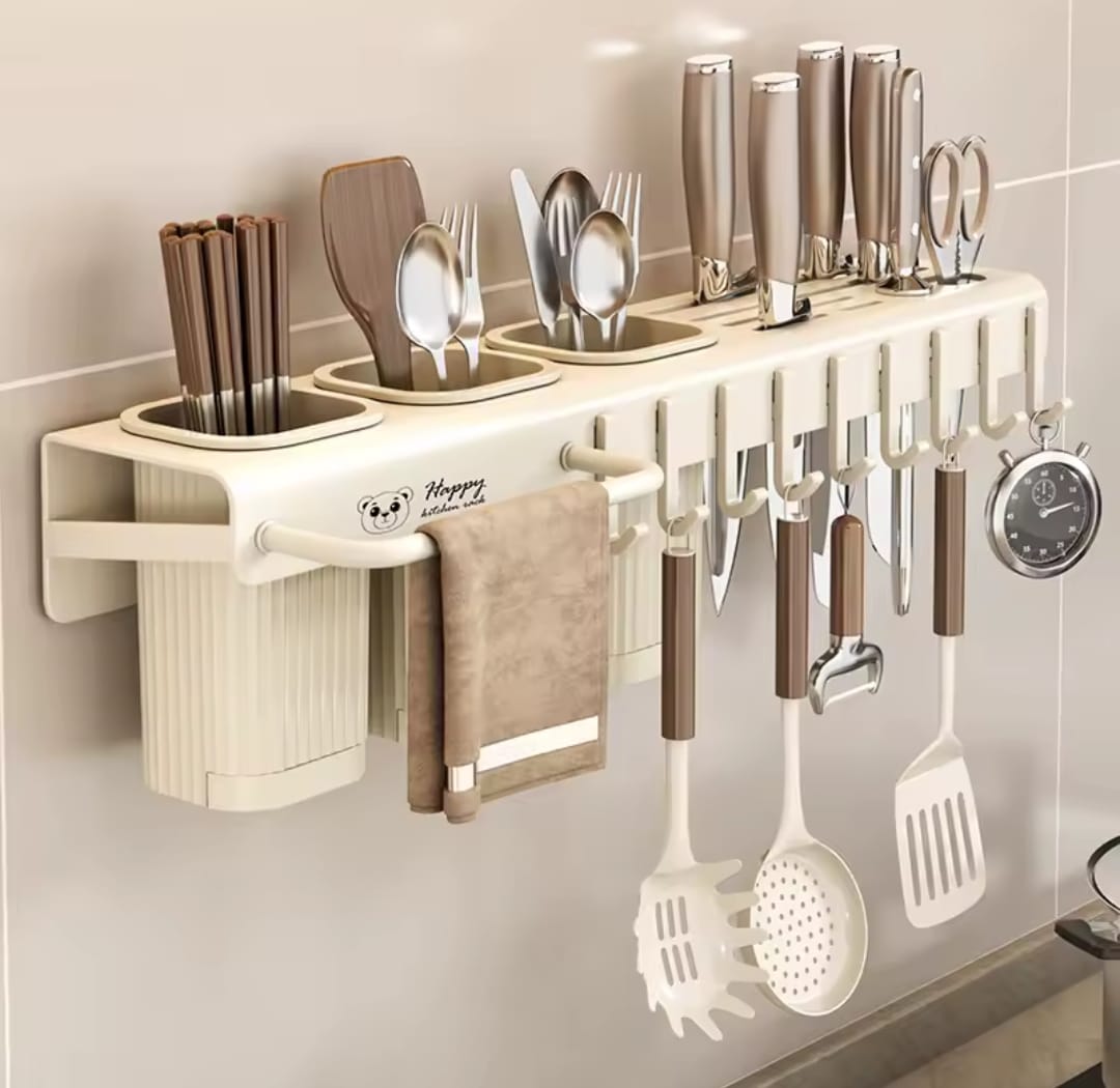 40cm Wall Mounted Cutlery Holder & Utensil Organizer - Space Saving Kitchen Rack