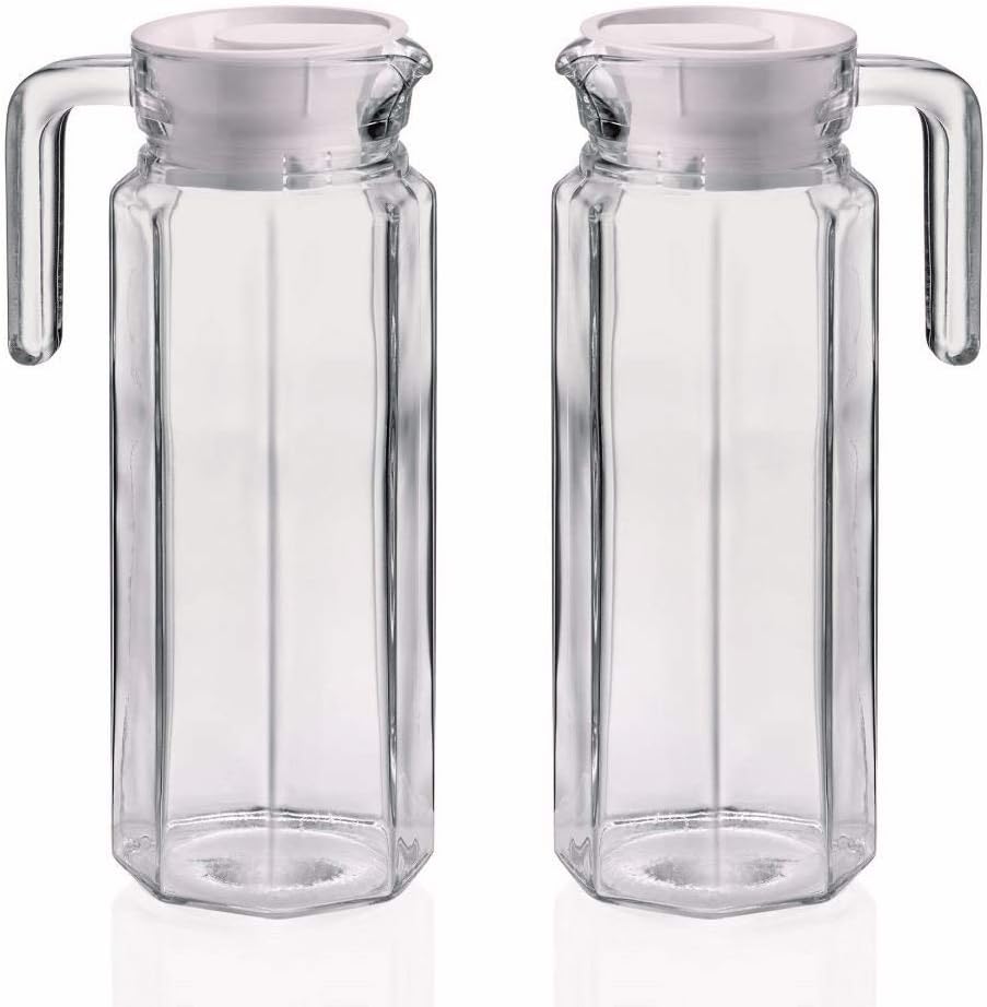 Glass Water/Juice Jug Pitcher Carafe with Handle and Plastic Lid | Hub Glass Water Jug | for Drinking Beverages, Serving Kitchen and Dining/Tableware-Milk, Juice, Water