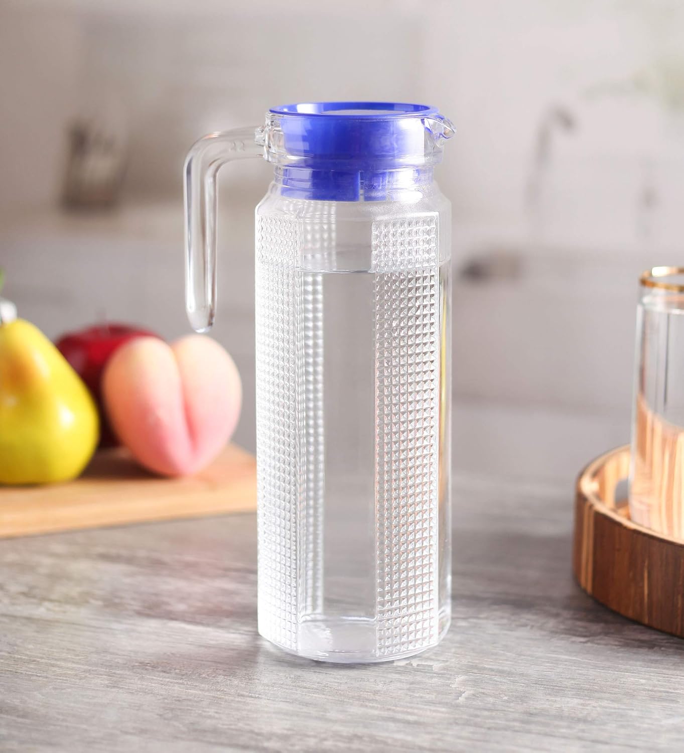 Glass Water/Juice Jug Pitcher Carafe with Handle and Plastic Lid | Hub Glass Water Jug | for Drinking Beverages, Serving Kitchen and Dining/Tableware-Milk, Juice, Water
