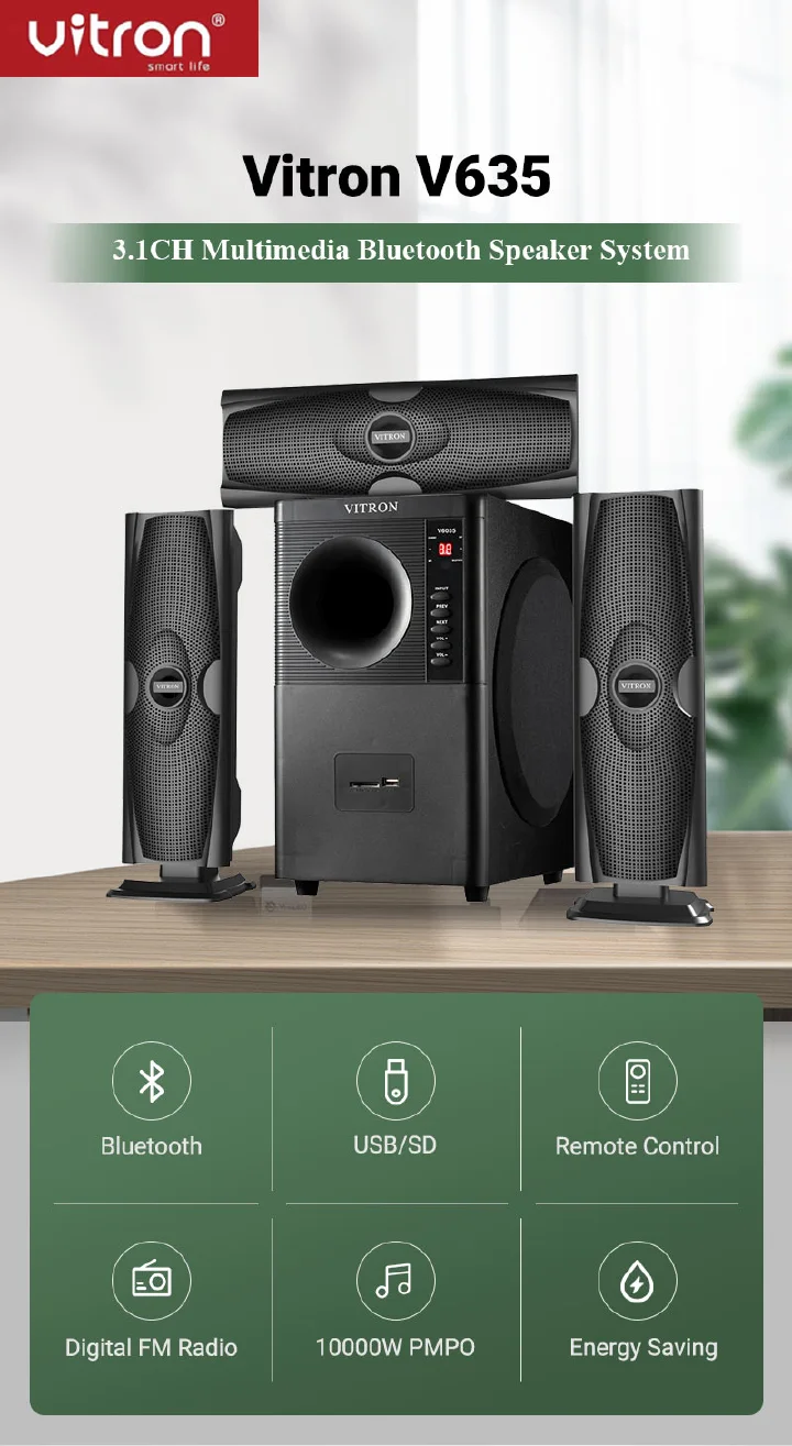 Quality Vitron V635 3.1CH Multimedia X-Bass Speaker System Home Theatre System AC/DC Subwoofer Bluetooth Woofer USB/SD/FM Home Audio System with Remote Control