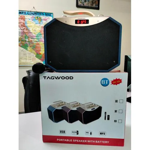 NEW Tagwood LTS-5A Portable Speaker (36W) – 5-inch Bass Unit • Bluetooth/USB/AUX • MP3 Support • LED Display & Remote • 45Hz-20kHz Range•Wood Build•4.8 kg•Rechargeable Battery.Has ONE FREE microphone