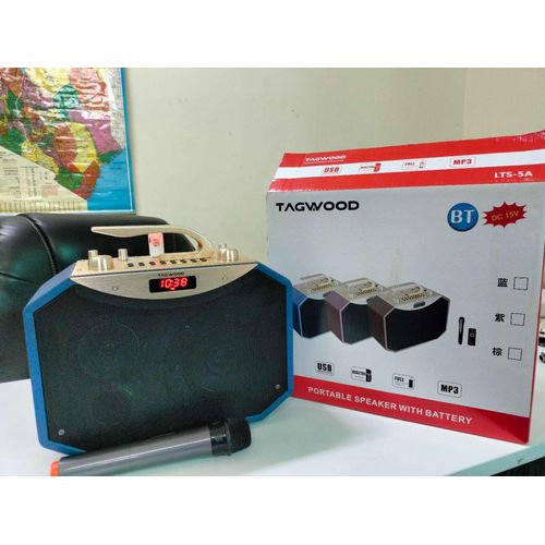 NEW Tagwood LTS-5A Portable Speaker (36W) – 5-inch Bass Unit • Bluetooth/USB/AUX • MP3 Support • LED Display & Remote • 45Hz-20kHz Range•Wood Build•4.8 kg•Rechargeable Battery.Has ONE FREE microphone