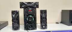Tagwood LS-631M 3.1CH Subwoofer System with Bluetooth, FM, USB & SD, plus 2 satellite speakers & remote — ideal for home cinema & music.