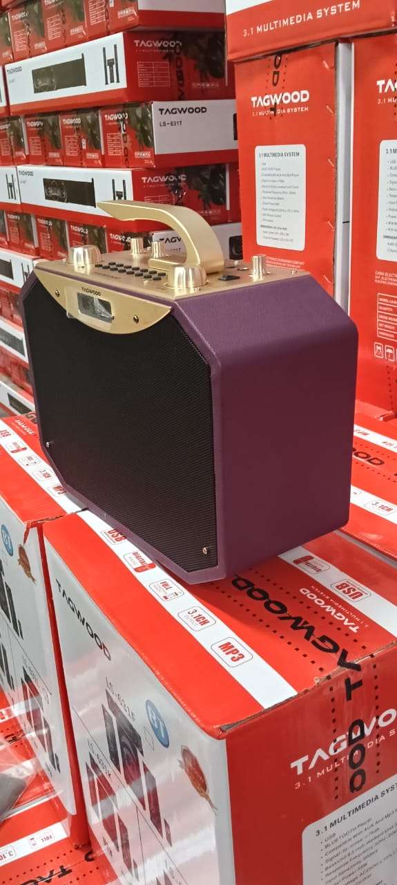 NEW Tagwood LTS-5A Portable Speaker (36W) – 5-inch Bass Unit • Bluetooth/USB/AUX • MP3 Support • LED Display & Remote • 45Hz-20kHz Range•Wood Build•4.8 kg•Rechargeable Battery.Has ONE FREE microphone