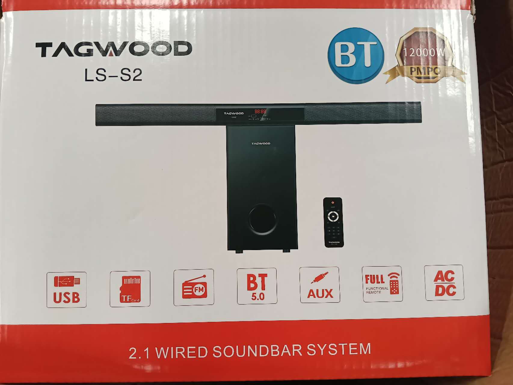 NEW TAGWOOD LS-S2  2.1CH  12000W PMPO  WIRED   SOUNDBAR SYSTEM   WITH USB  BLUETOOTH FM  BLUETOOTH  AUX   FULL FUNCTIONAL   REMOTE