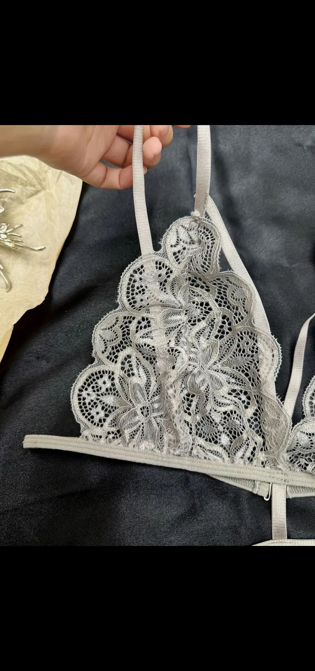 Women's  Floral Lace Lingerie Set with Cut-Out Bra and Thong Underwear