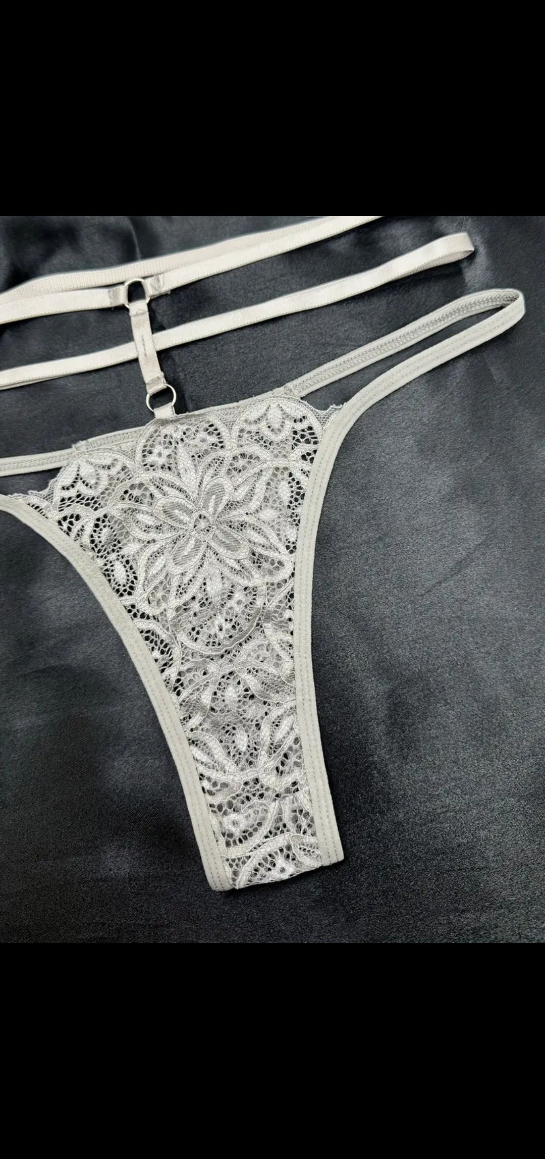 Women's  Floral Lace Lingerie Set with Cut-Out Bra and Thong Underwear