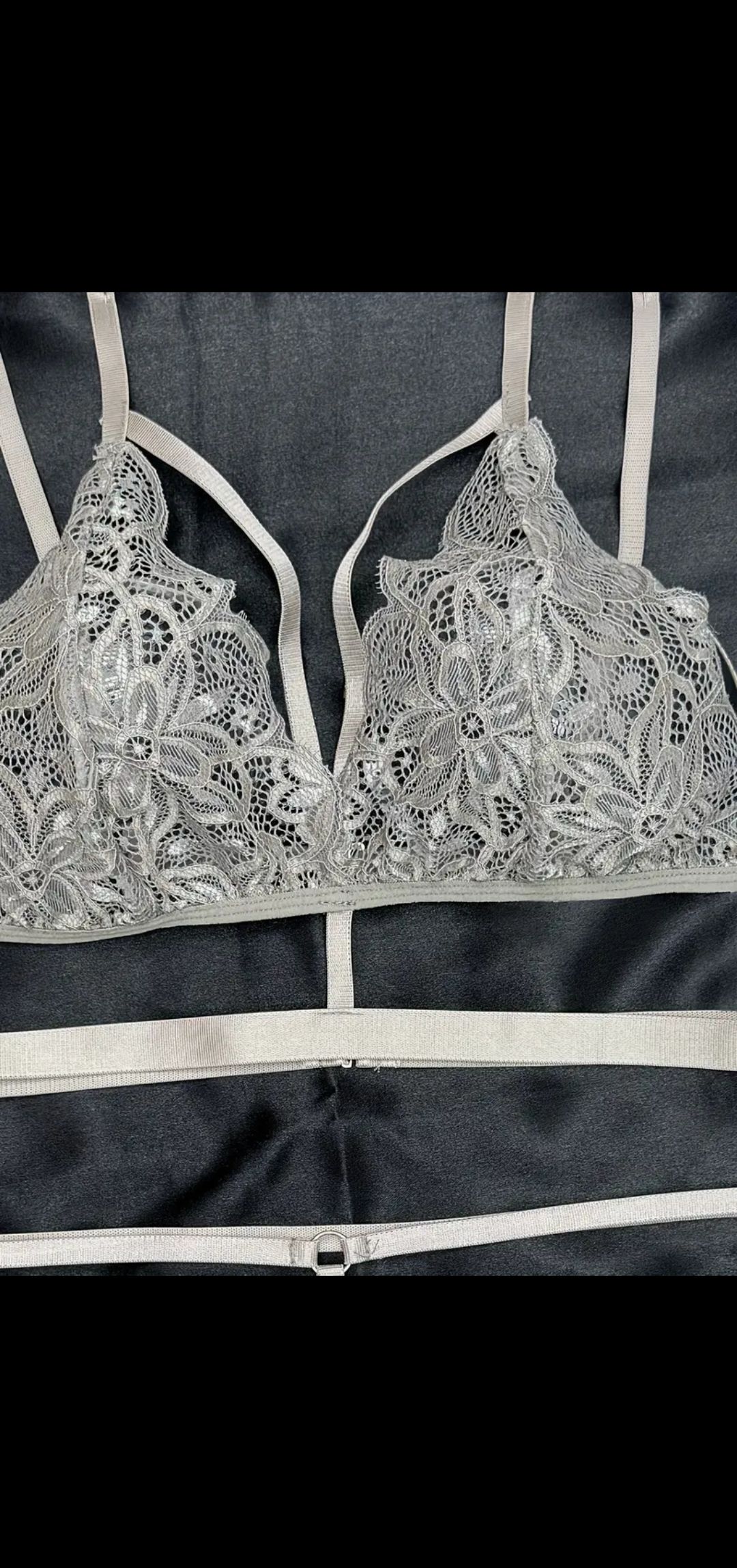 Women's  Floral Lace Lingerie Set with Cut-Out Bra and Thong Underwear