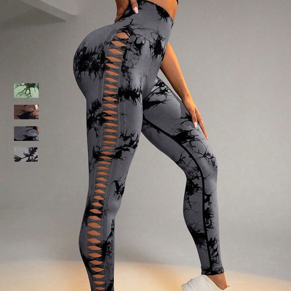 Tie-Dye Yoga Pants Side Hollow Lady Seamless Sports Leggings Jogging Sports Pants Butt Lift Workout Fitness Tights Gym Clothing