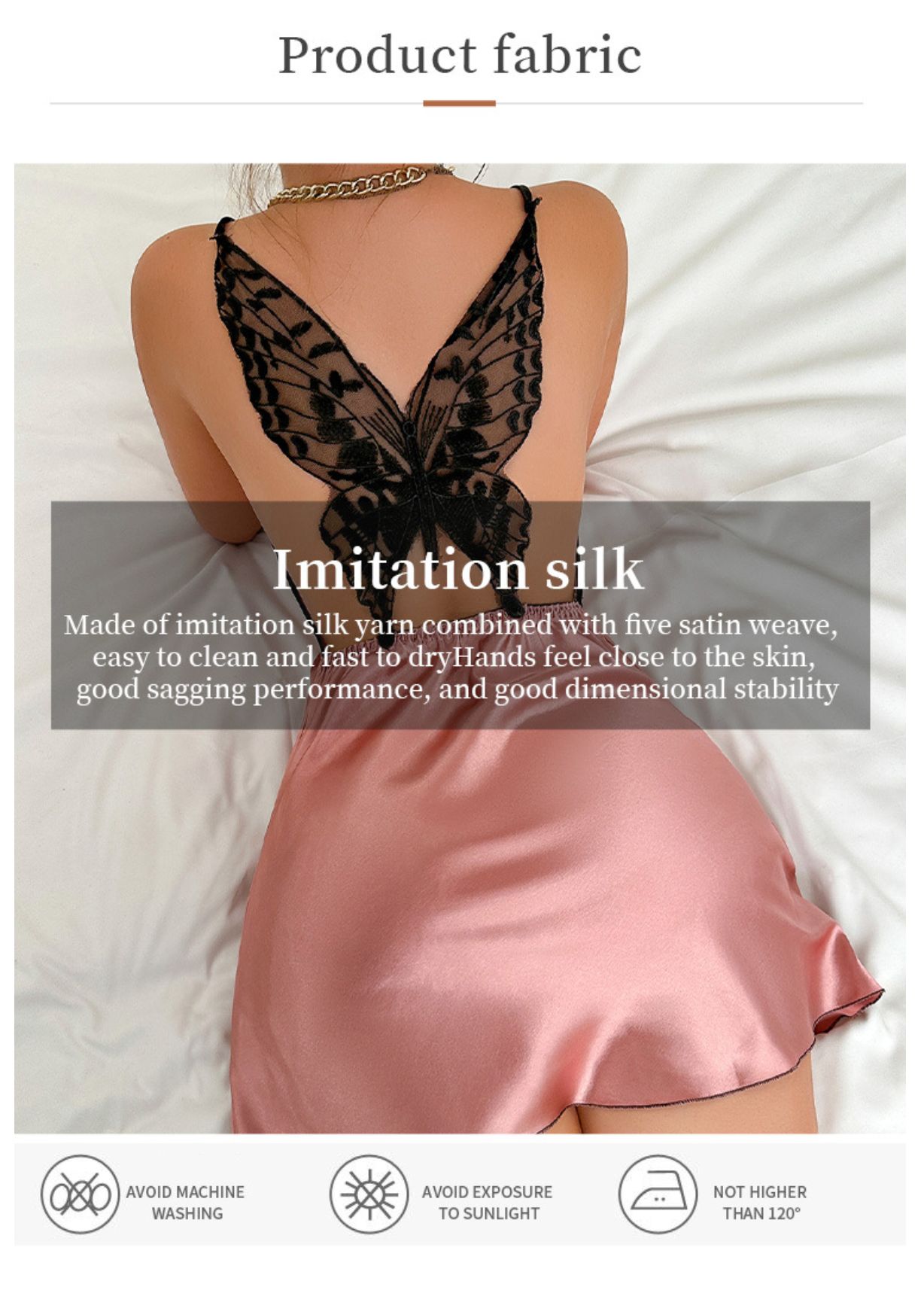 Butterfly Lace Slip Nightdress Silk Like Floral Butterfly Backless Hot Ladies Suspender Pajamas Loungewear Mini Dress